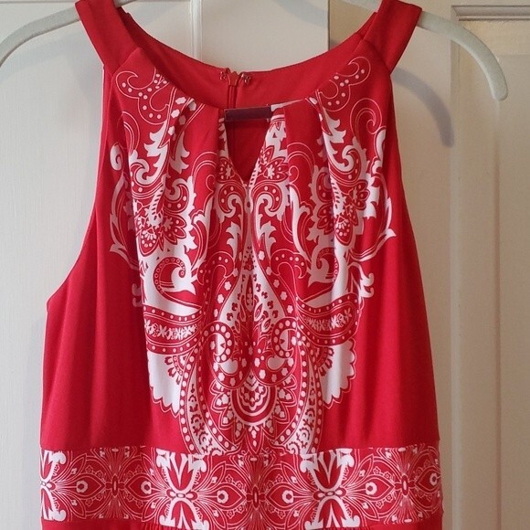 NWT SANDRA DARREN MAXIDRESS RED WHITE SIZE 8 - Picture 2 of 10